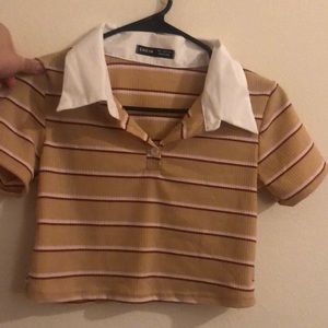 Crop top from Shein! It’s yellow beige with white and red lines very comfy!